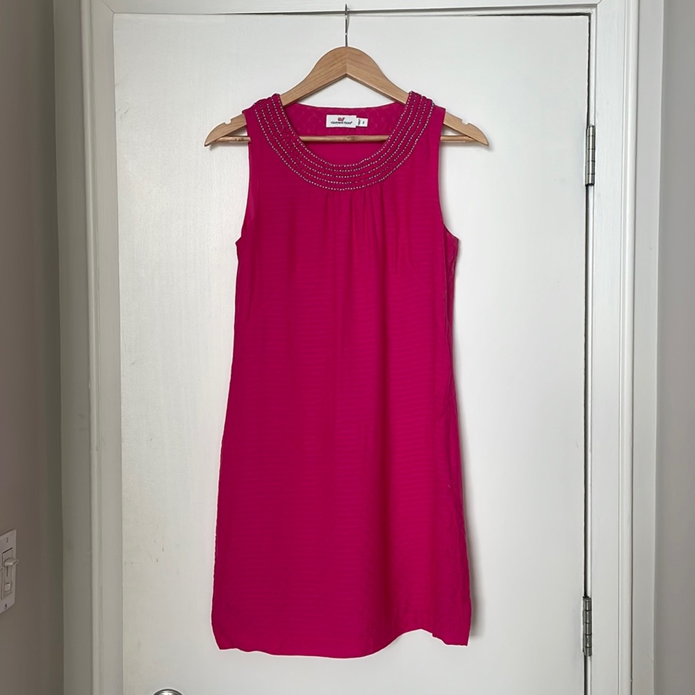Vineyard Vines, pink dress with turquoise beading detail, size 2